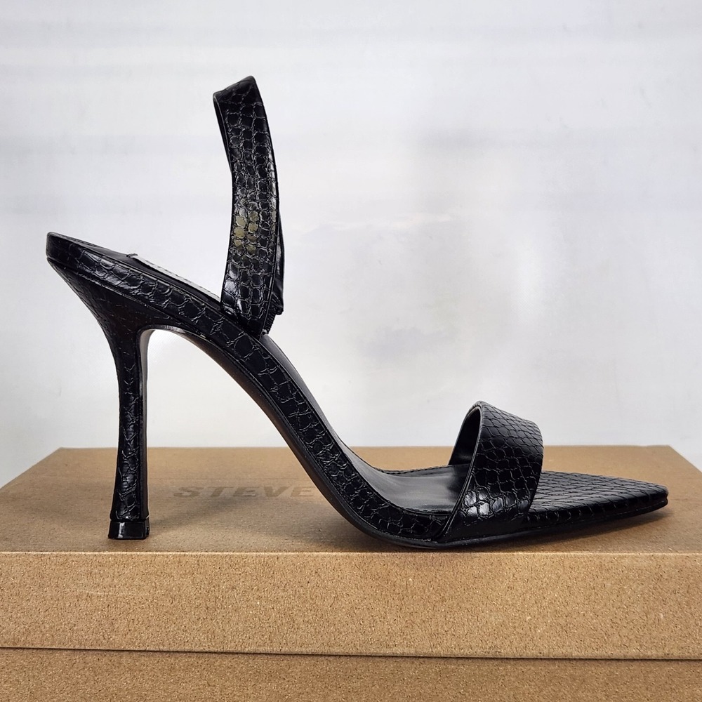 Steve Madden Glossy Black Snake Embossed Slingback Stiletto Heels GLOS01S1 8.5